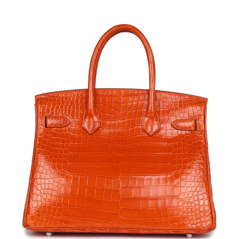 Pre-owned Hermes Birkin 30 Orange Shiny Porosus Crocodile Palladium Hardware - Image 4