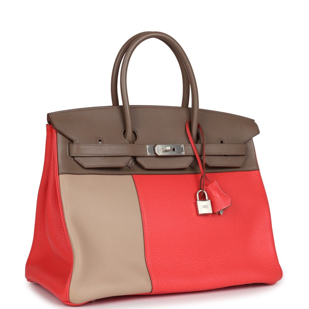 Pre-owned Hermes Birkin 30 Cascade Rose Jaipur, Etoupe and Argile Swift and Clemence Brushed Palladium Hardware - Image 2