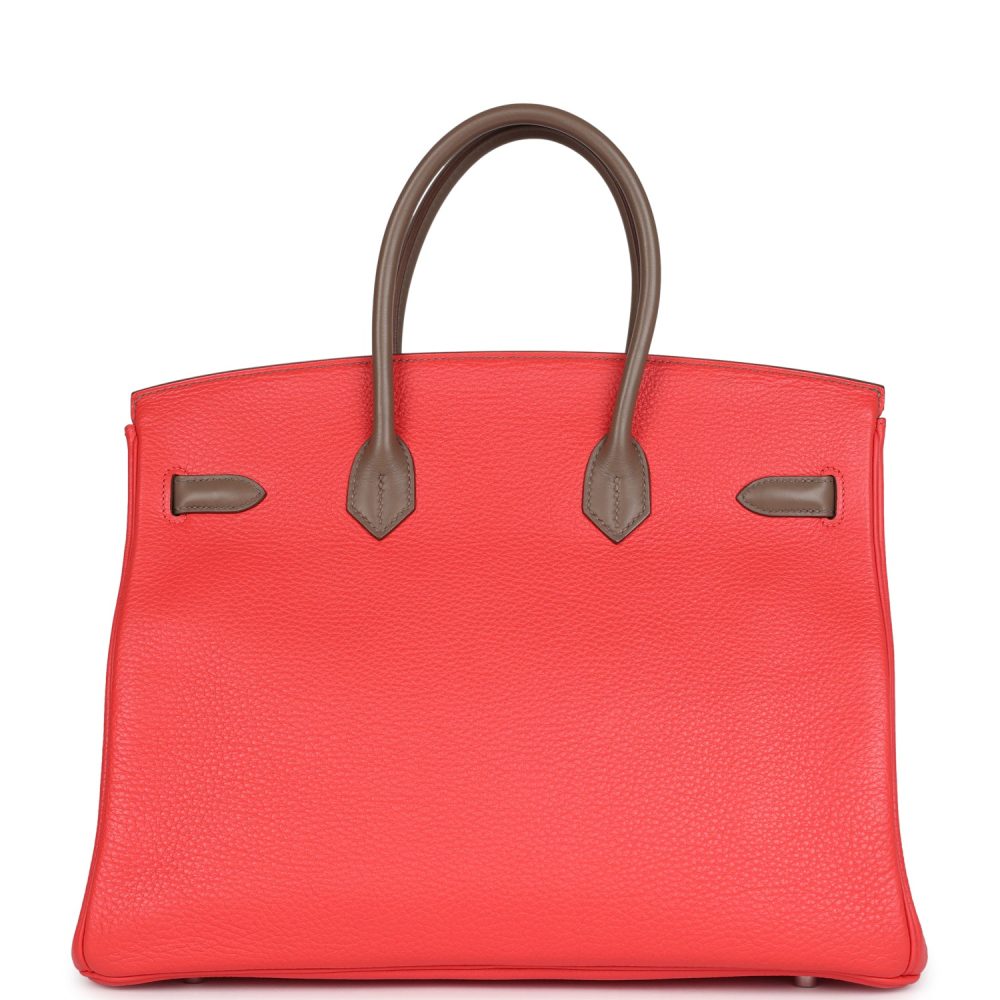 Pre-owned Hermes Birkin 30 Cascade Rose Jaipur, Etoupe and Argile Swift and Clemence Brushed Palladium Hardware - Image 4