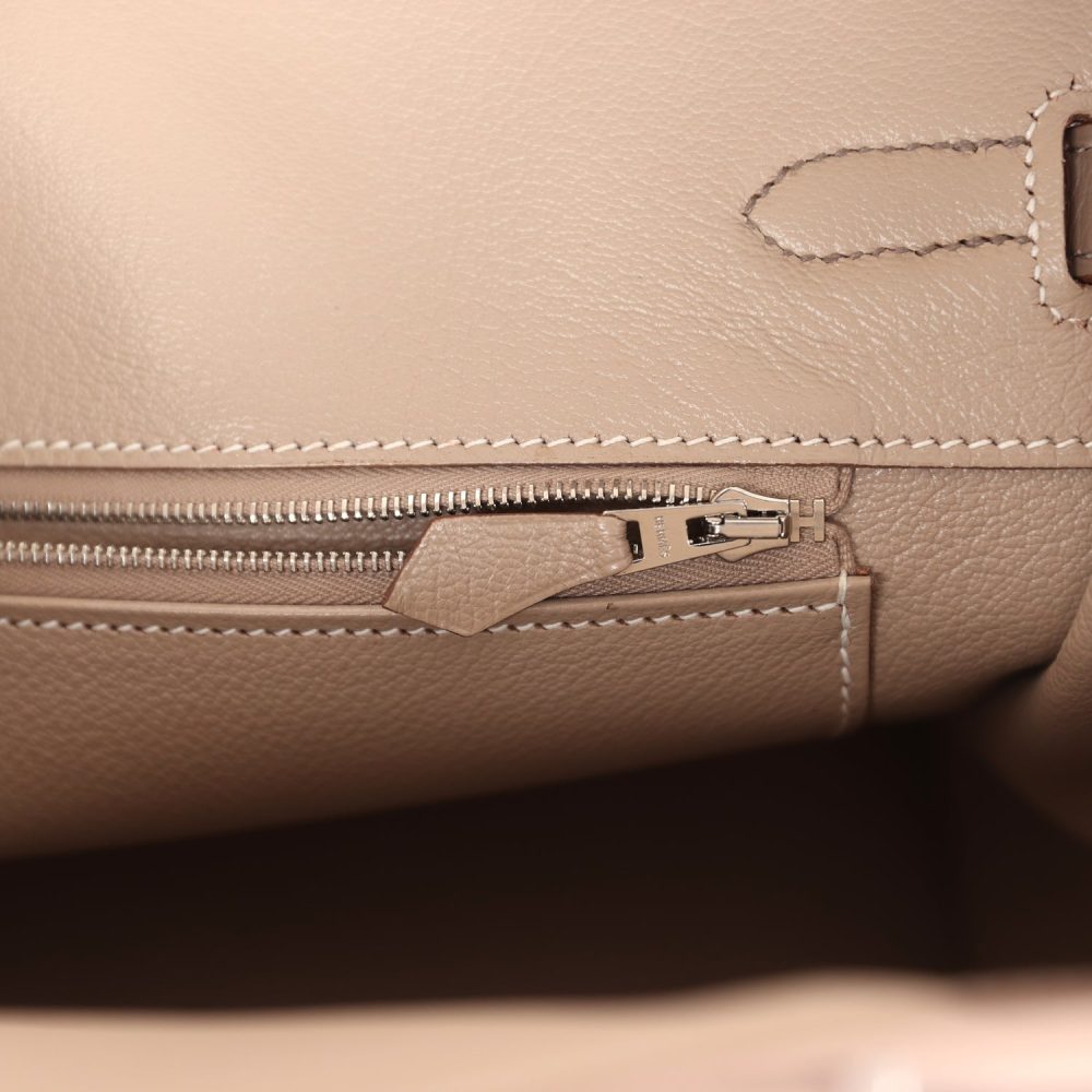Pre-owned Hermes Birkin 30 Cascade Rose Jaipur, Etoupe and Argile Swift and Clemence Brushed Palladium Hardware - Image 9