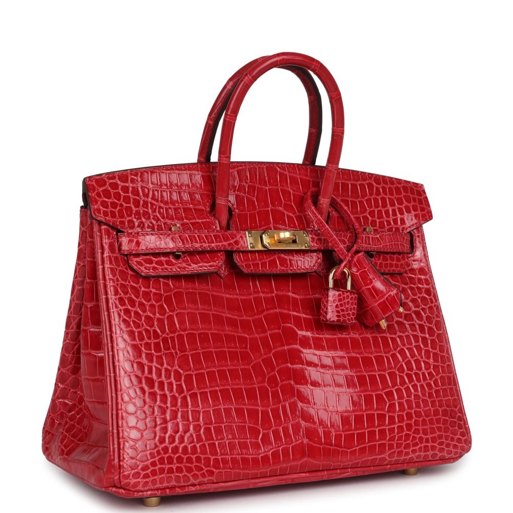 Hermes Birkin 25 Braise Shiny Porosus Crocodile Gold Hardware - Image 2