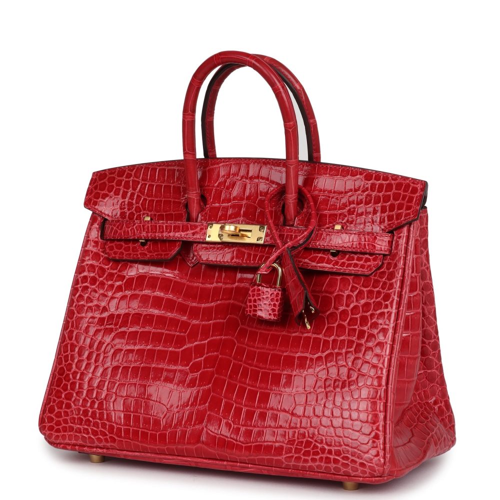 Hermes Birkin 25 Braise Shiny Porosus Crocodile Gold Hardware - Image 5