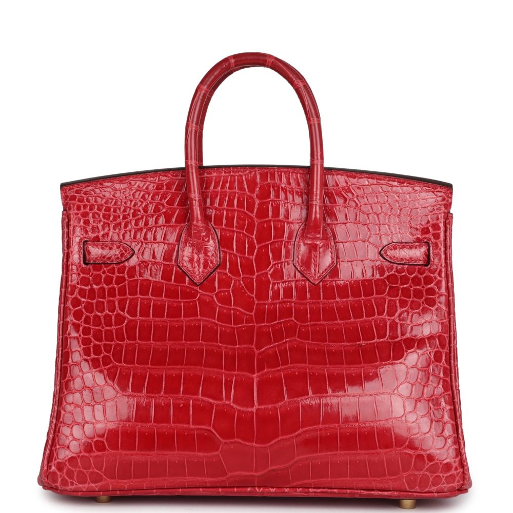 Hermes Birkin 25 Braise Shiny Porosus Crocodile Gold Hardware - Image 4