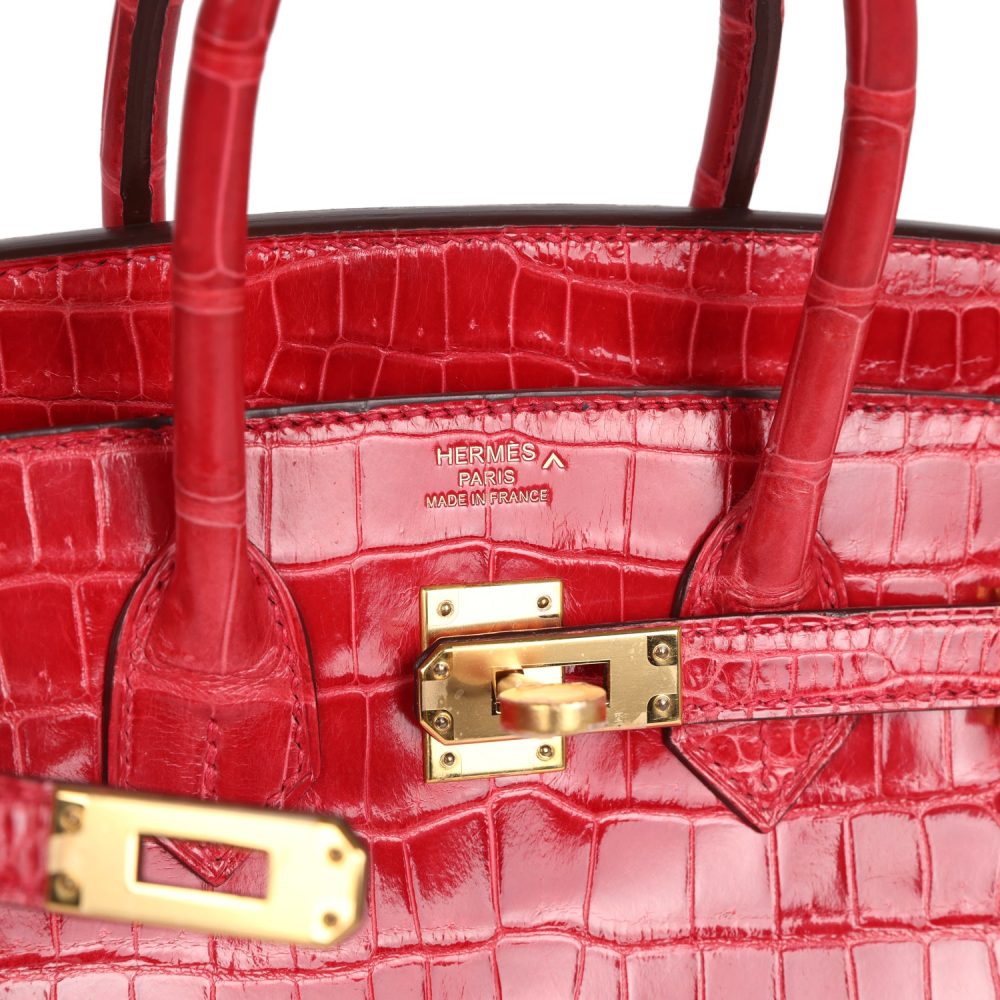 Hermes Birkin 25 Braise Shiny Porosus Crocodile Gold Hardware - Image 7