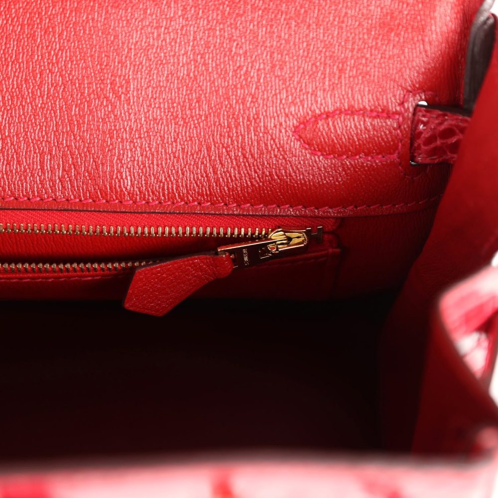 Hermes Birkin 25 Braise Shiny Porosus Crocodile Gold Hardware - Image 9