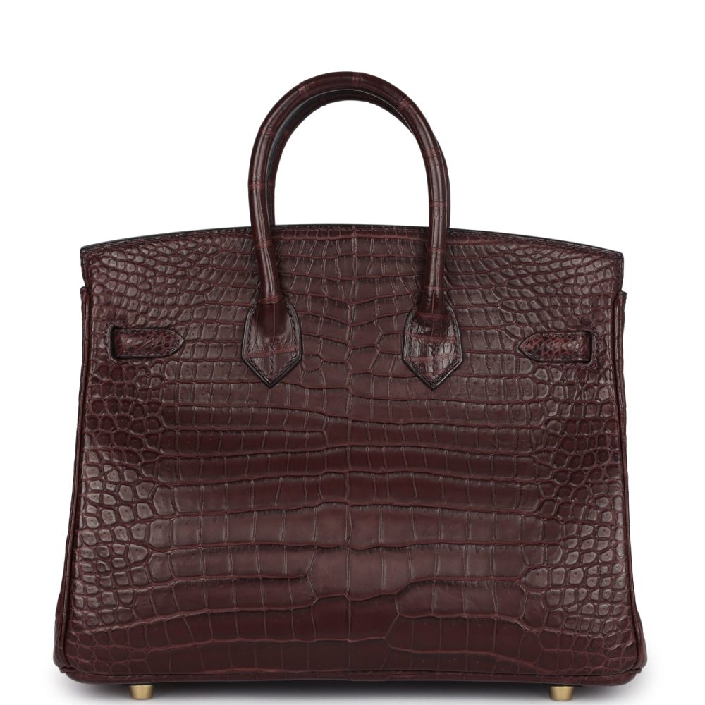Pre-owned Hermes Birkin 25 Rouge Sellier Matte Porosus Crocodile Gold Hardware - Image 4