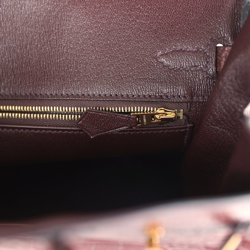 Pre-owned Hermes Birkin 25 Rouge Sellier Matte Porosus Crocodile Gold Hardware - Image 9