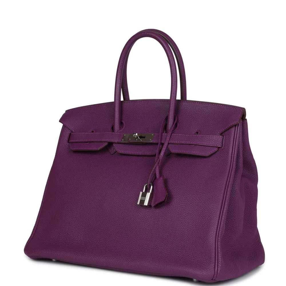 Pre-owned Hermes Birkin 35 Anemone Togo Palladium Hardware - Image 5