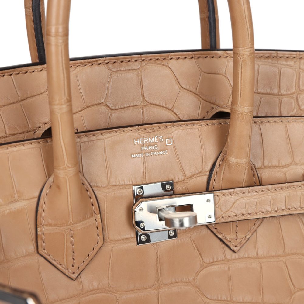 Hermes Birkin 25 Chai Matte Alligator Palladium Hardware - Image 7