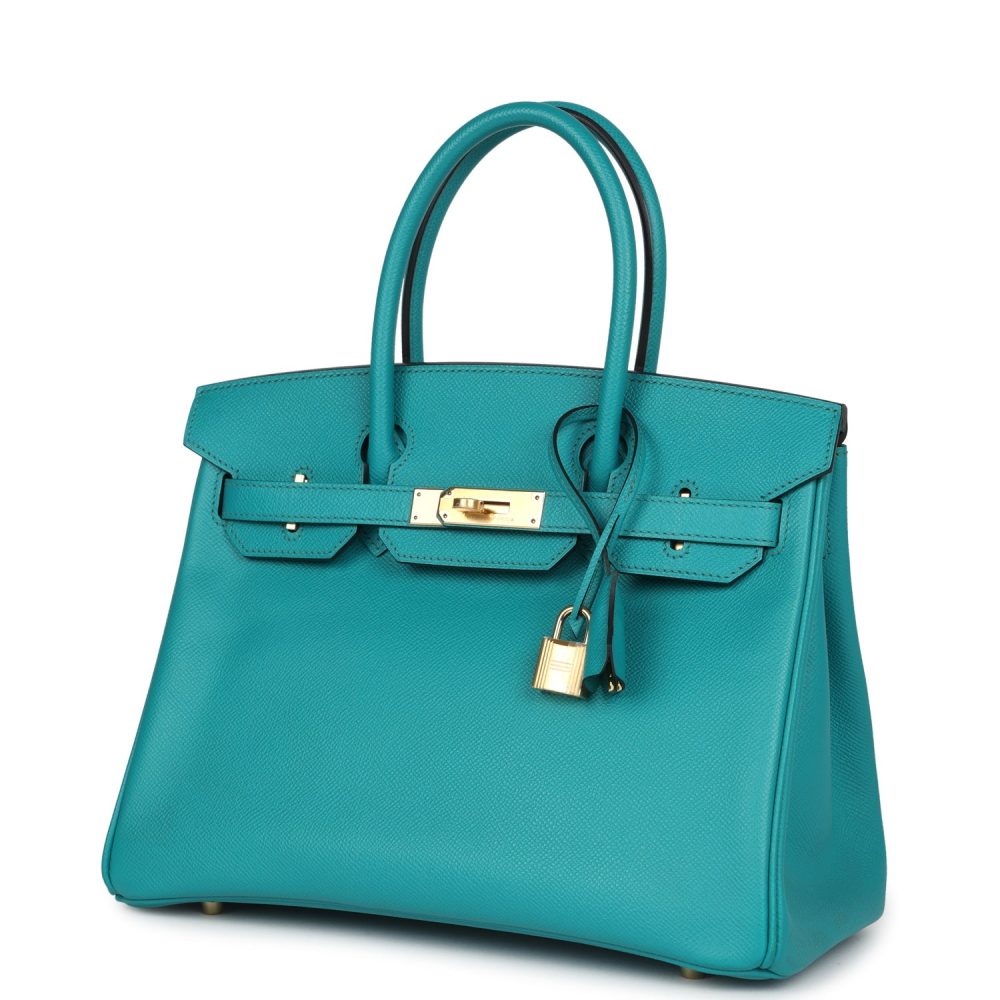 Pre-owned Hermes Birkin 30 Bleu Paon Epsom Gold Hardware - Image 5