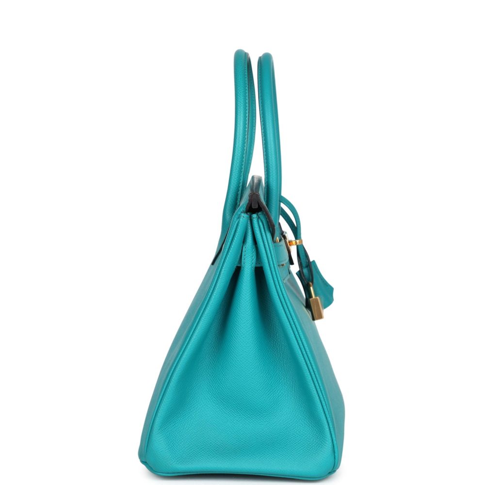Pre-owned Hermes Birkin 30 Bleu Paon Epsom Gold Hardware - Image 3
