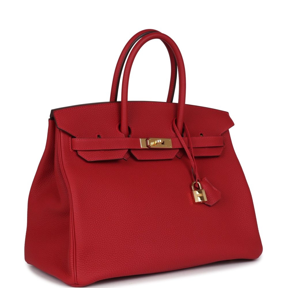 Pre-owned Hermes Birkin 35 Rouge Casaque Togo Gold Hardware - Image 2