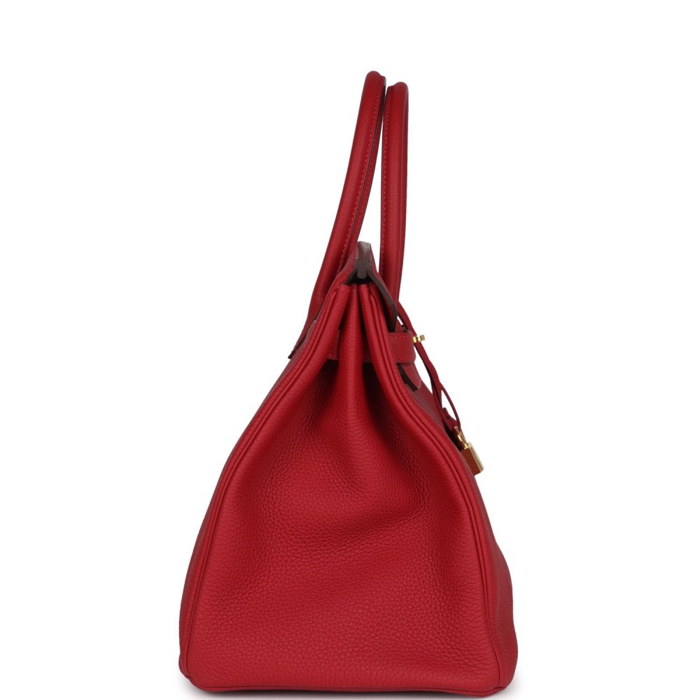 Pre-owned Hermes Birkin 35 Rouge Casaque Togo Gold Hardware - Image 3