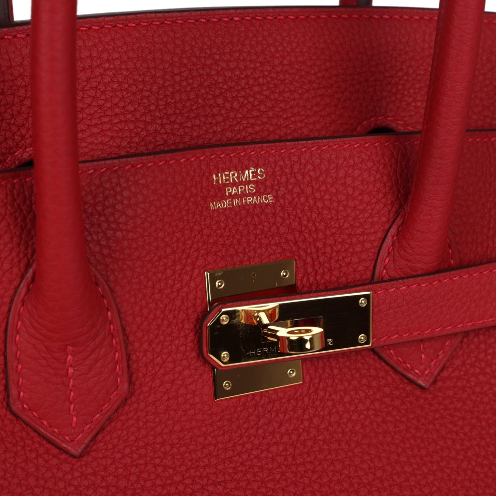 Pre-owned Hermes Birkin 35 Rouge Casaque Togo Gold Hardware - Image 7