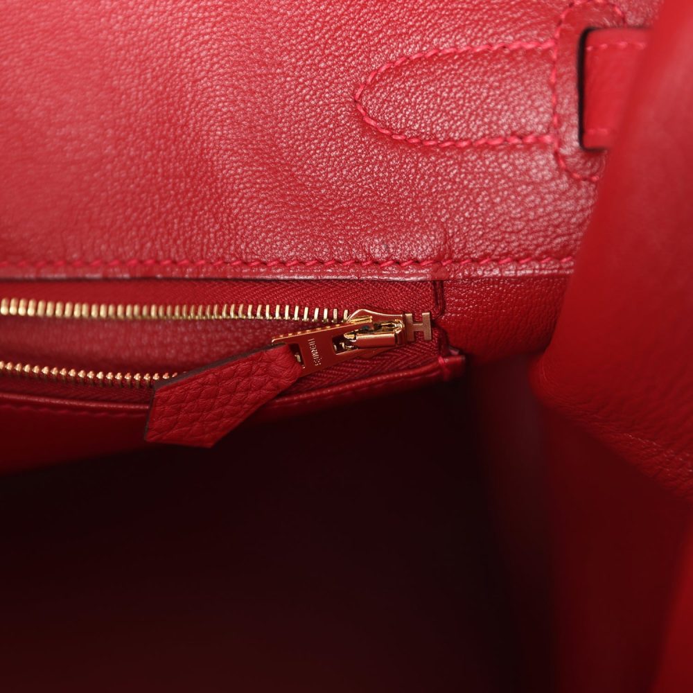 Pre-owned Hermes Birkin 35 Rouge Casaque Togo Gold Hardware - Image 9