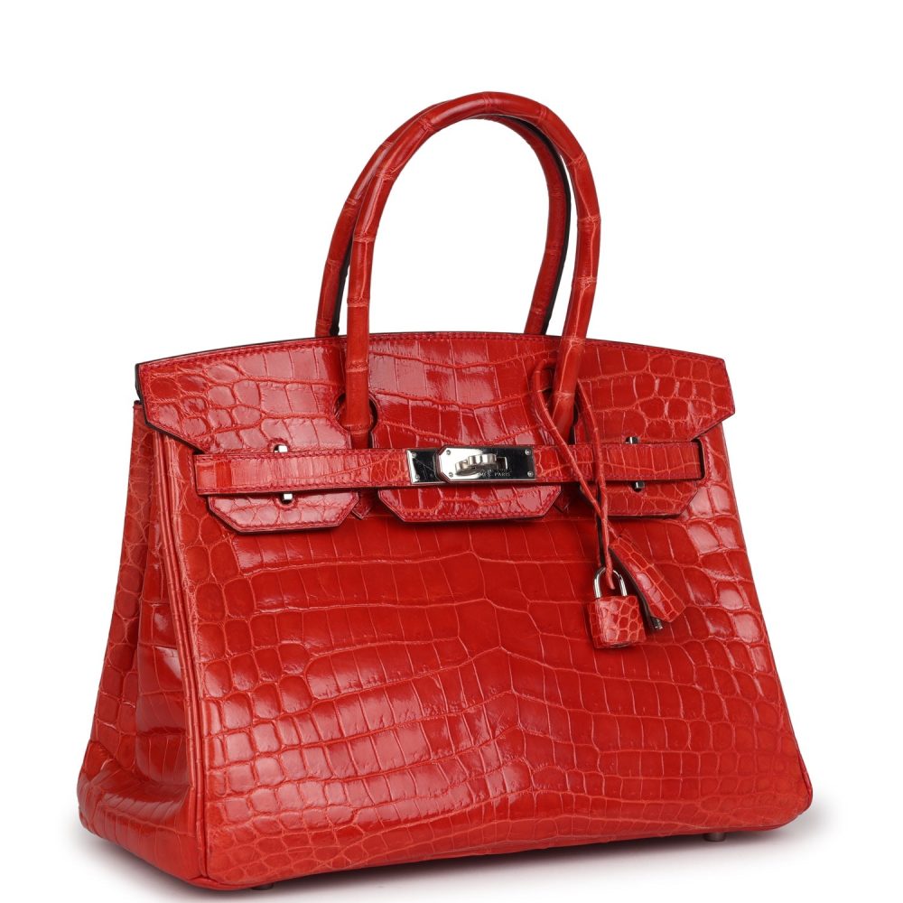 Pre-owned Hermes Birkin 30 Geranium Shiny Niloticus Crocodile Palladium Hardware - Image 2