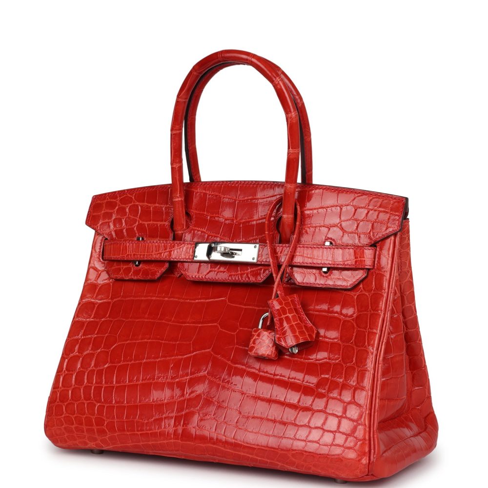 Pre-owned Hermes Birkin 30 Geranium Shiny Niloticus Crocodile Palladium Hardware - Image 5