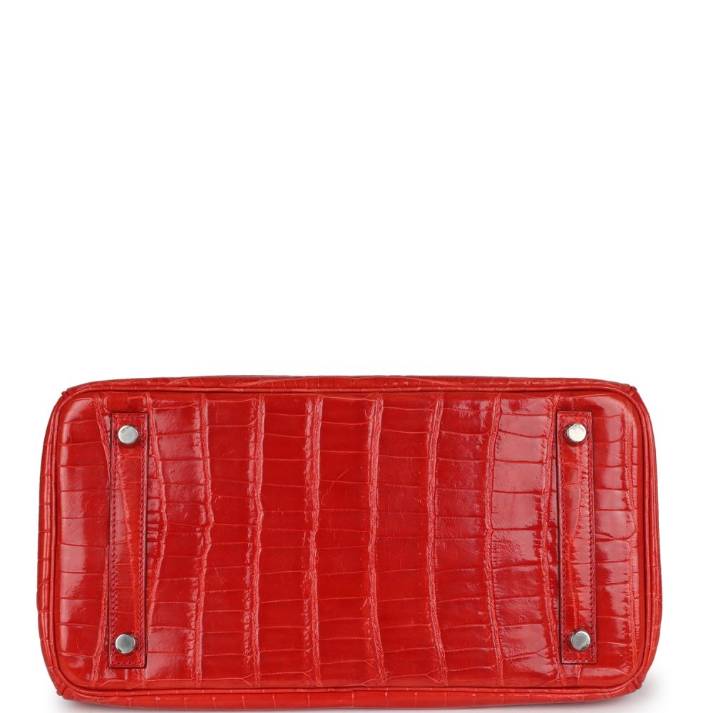 Pre-owned Hermes Birkin 30 Geranium Shiny Niloticus Crocodile Palladium Hardware - Image 6