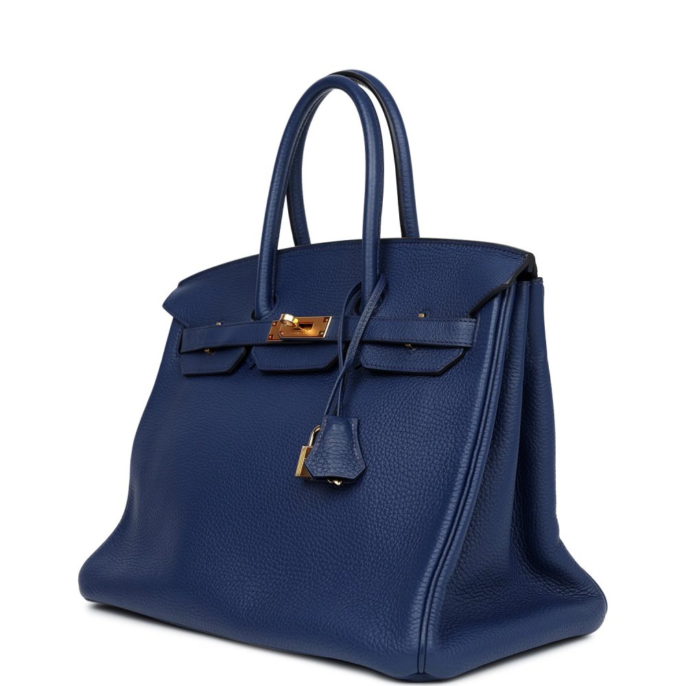 Pre-owned Hermes Birkin 35 Bleu Saphir Clemence Gold Hardware - Image 5