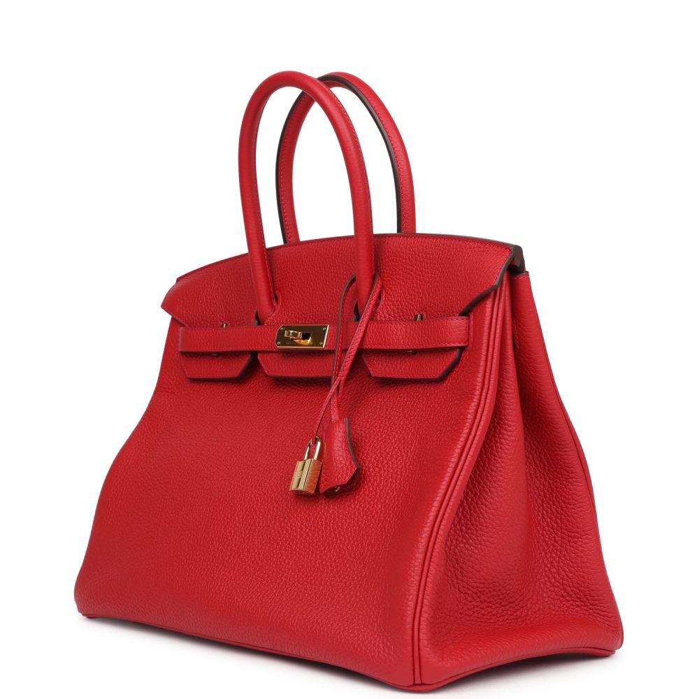 Pre-owned Hermes Birkin 35 Rouge Casaque Togo Gold Hardware - Image 5