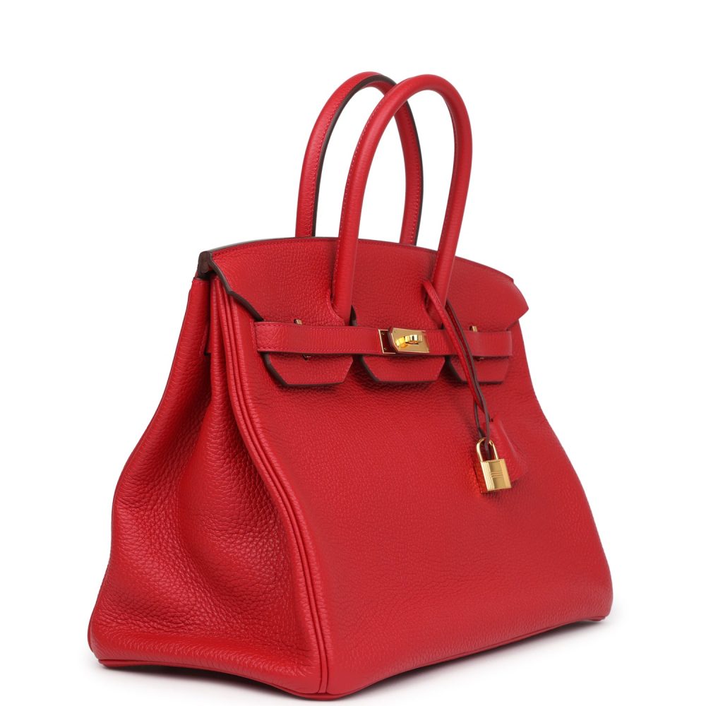 Pre-owned Hermes Birkin 35 Rouge Casaque Togo Gold Hardware - Image 2