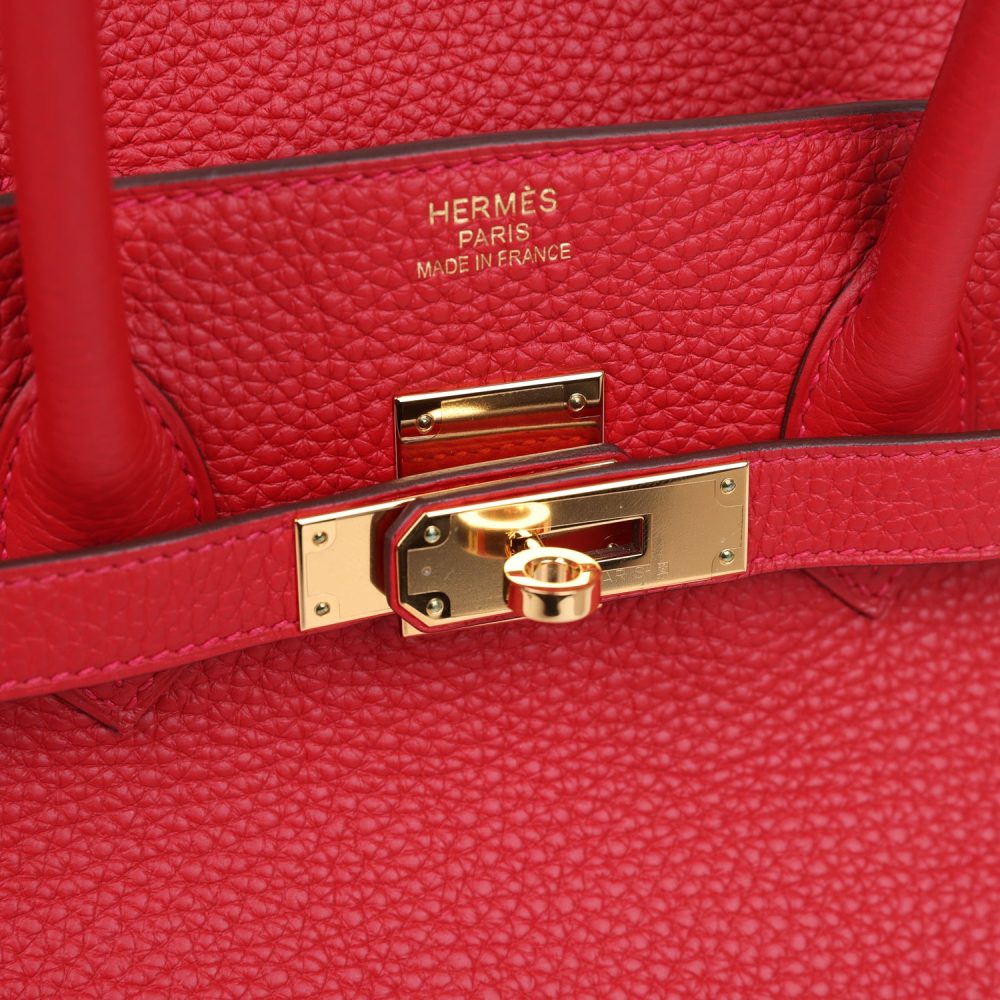 Pre-owned Hermes Birkin 35 Rouge Casaque Togo Gold Hardware - Image 7