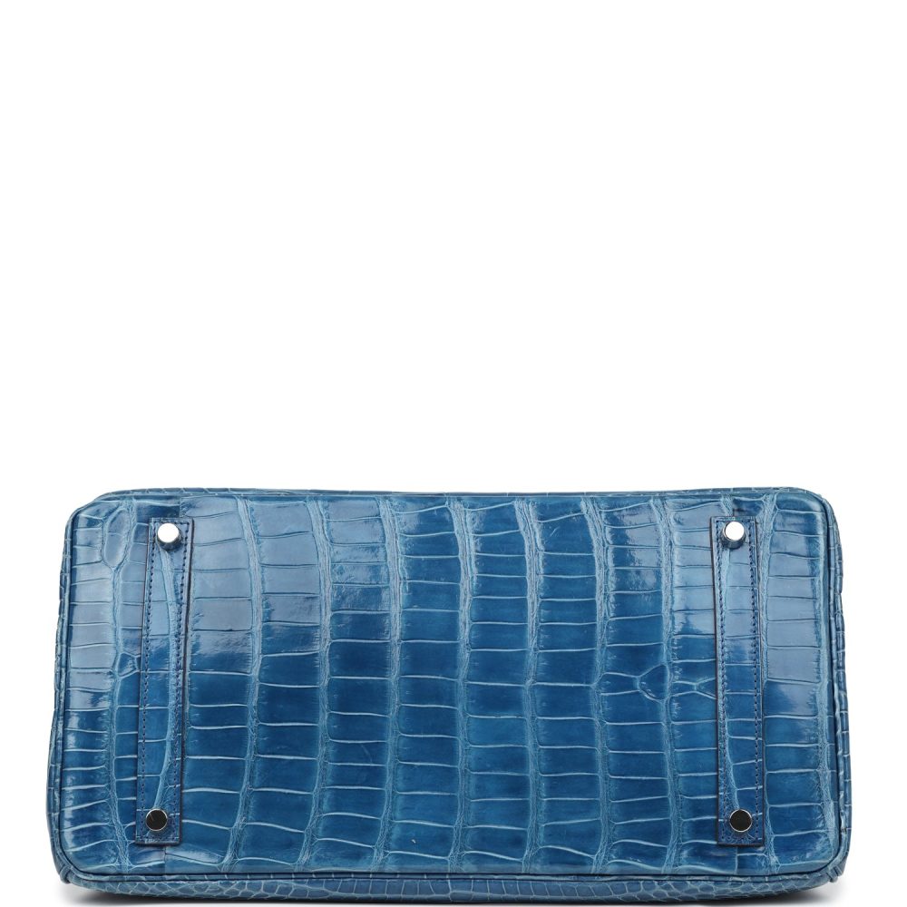 Pre-owned Hermes Birkin 35 Bleu Mykonos Shiny Porosus Crocodile Palladium Hardware - Image 6