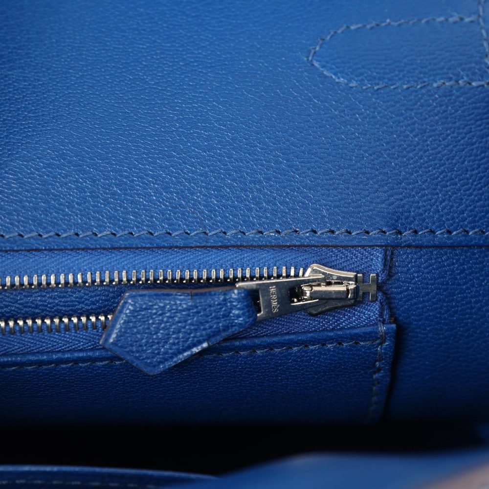 Pre-owned Hermes Birkin 35 Bleu Mykonos Shiny Porosus Crocodile Palladium Hardware - Image 9