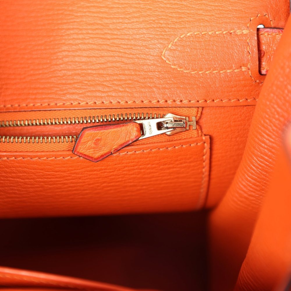 Pre-owned Hermes Special Order (HSS) Birkin 30 Tangerine, Violet and Bougainvillea Ostrich Gold Hardware - Image 9