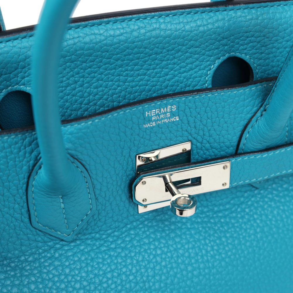 Pre-owned Hermes Birkin 30 Turquoise Clemence Palladium Hardware - Image 7
