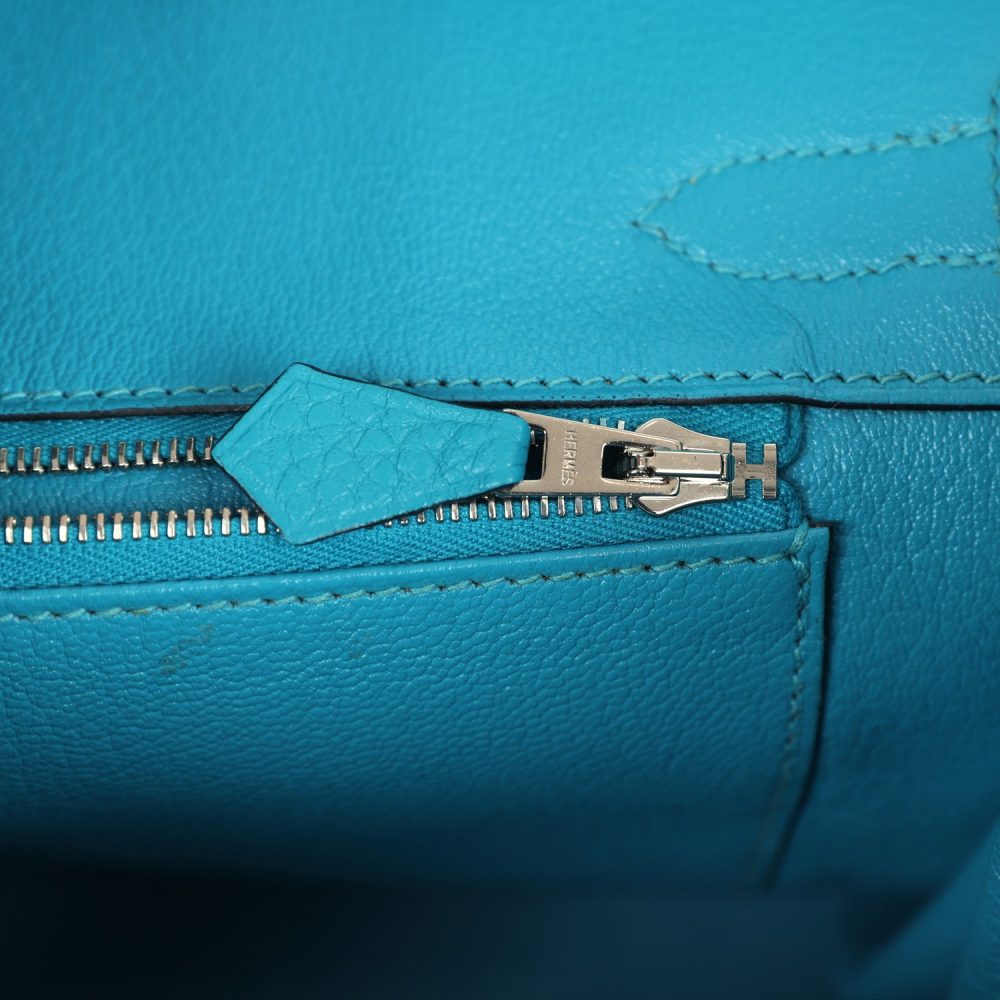 Pre-owned Hermes Birkin 30 Turquoise Clemence Palladium Hardware - Image 9