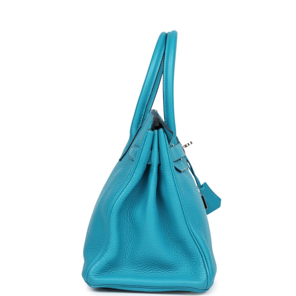 Pre-owned Hermes Birkin 30 Turquoise Clemence Palladium Hardware - Image 3
