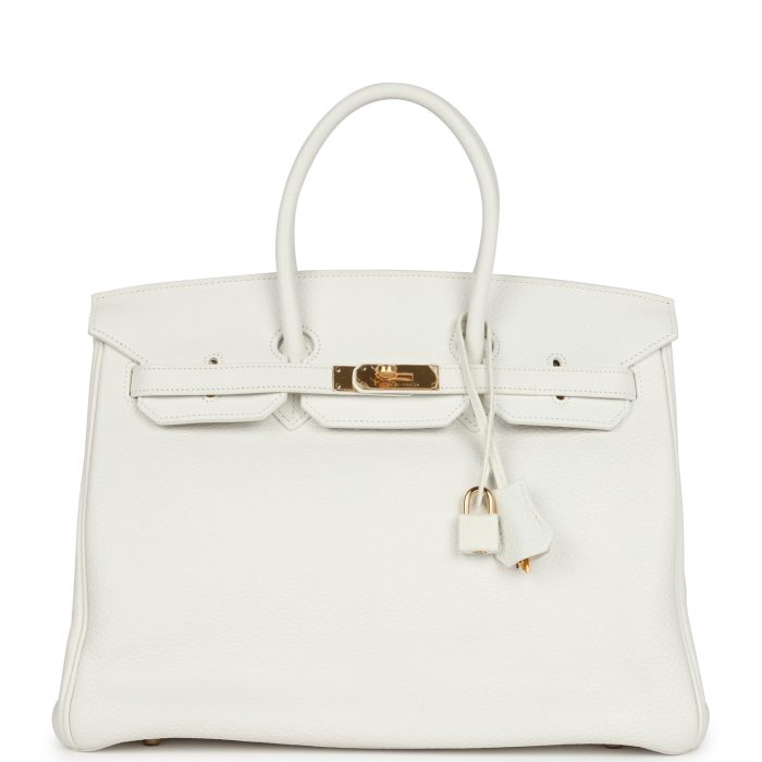 Pre-owned Hermes Birkin 35 White Clemence Gold Hardware