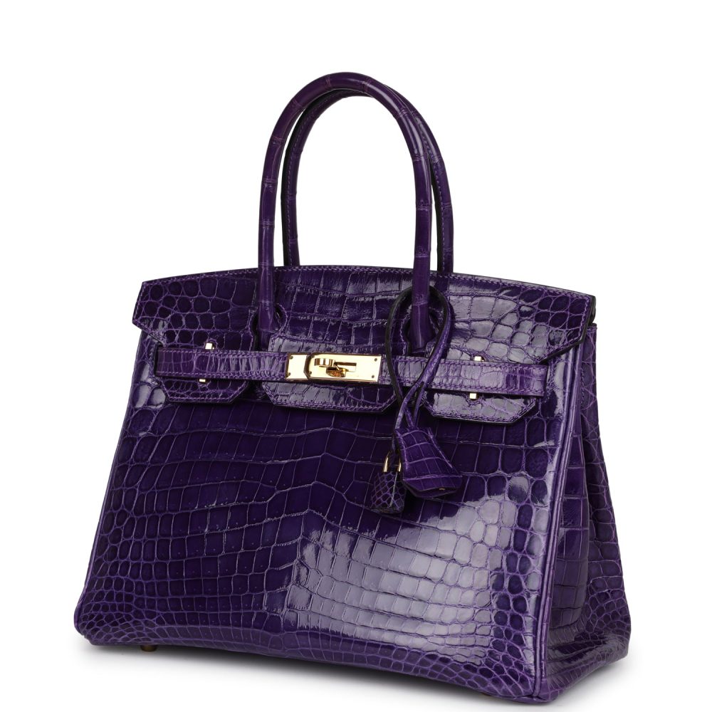 Pre-owned Hermes Birkin 30 Ultraviolet Shiny Niloticus Crocodile Gold Hardware - Image 5