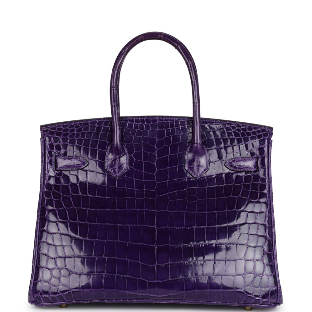 Pre-owned Hermes Birkin 30 Ultraviolet Shiny Niloticus Crocodile Gold Hardware - Image 4