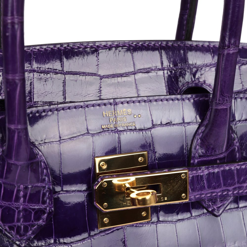 Pre-owned Hermes Birkin 30 Ultraviolet Shiny Niloticus Crocodile Gold Hardware - Image 7