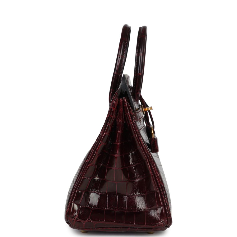 Hermes Birkin 25 Bordeaux Shiny Niloticus Crocodile Gold Hardware - Image 3