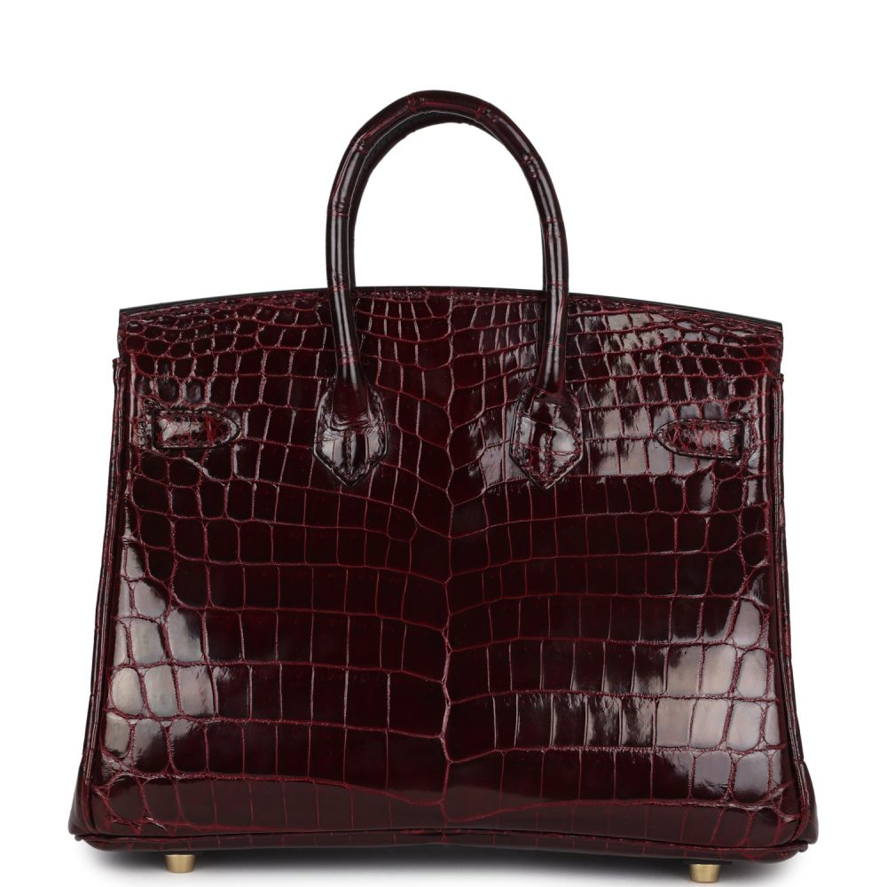 Hermes Birkin 25 Bordeaux Shiny Niloticus Crocodile Gold Hardware - Image 4