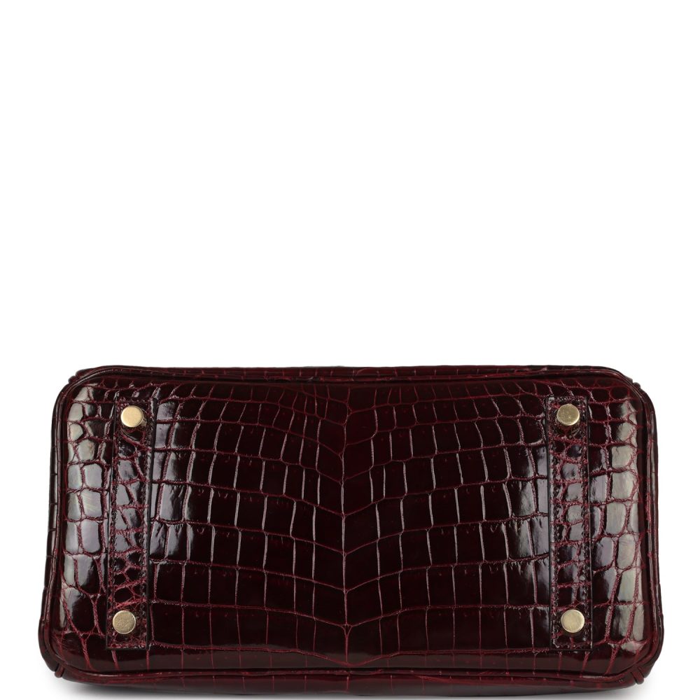 Hermes Birkin 25 Bordeaux Shiny Niloticus Crocodile Gold Hardware - Image 6