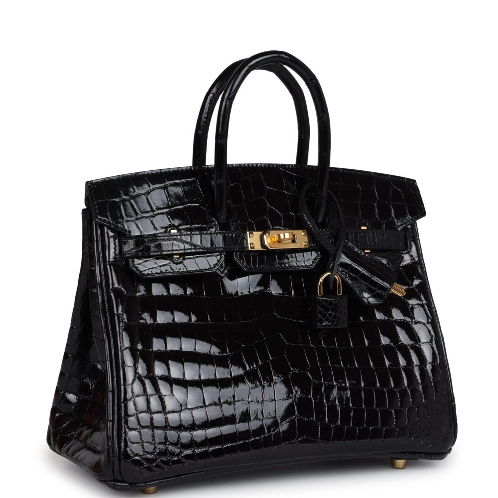 Hermes Birkin 25 Black Shiny Niloticus Crocodile Gold Hardware - Image 2