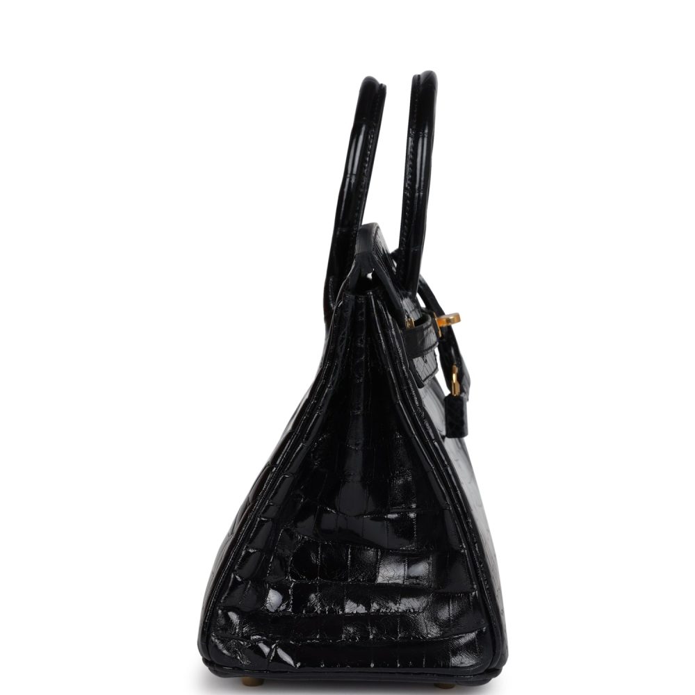 Hermes Birkin 25 Black Shiny Niloticus Crocodile Gold Hardware - Image 3