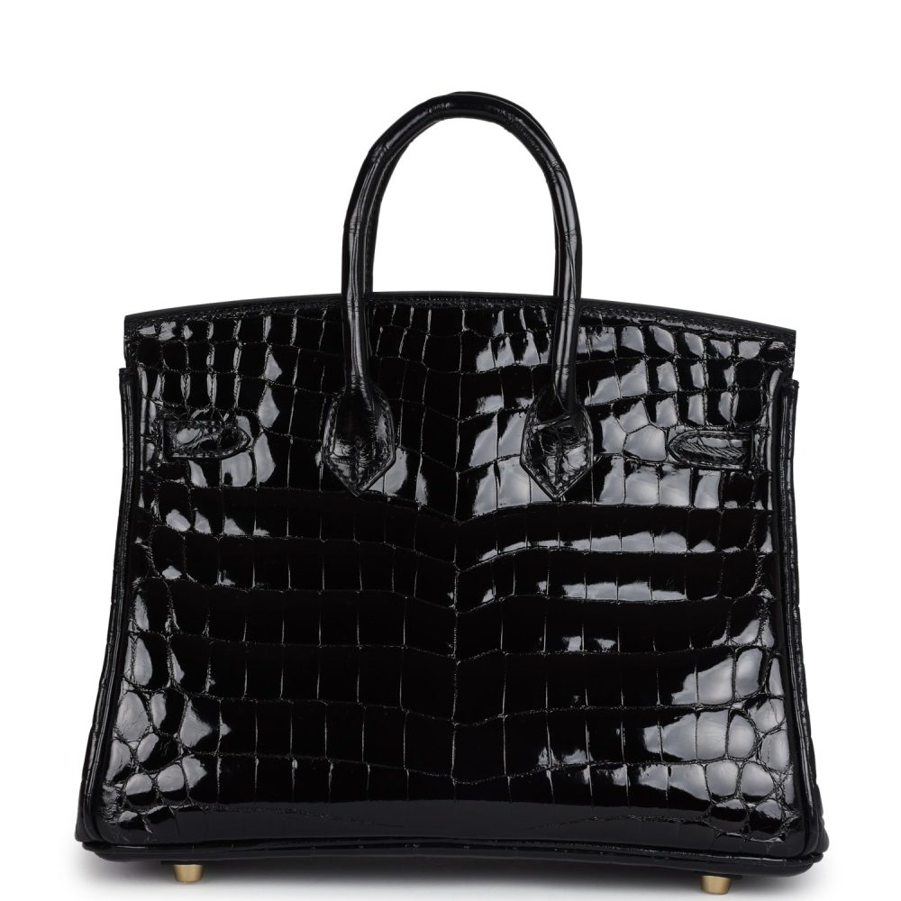 Hermes Birkin 25 Black Shiny Niloticus Crocodile Gold Hardware - Image 4