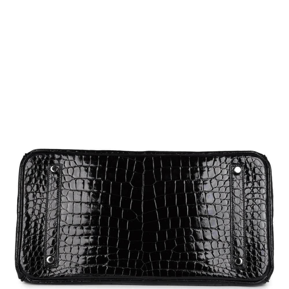 Pre-owned Hermes Birkin 35 Black Shiny Porosus Crocodile 18K White Gold Diamond Hardware - Image 6