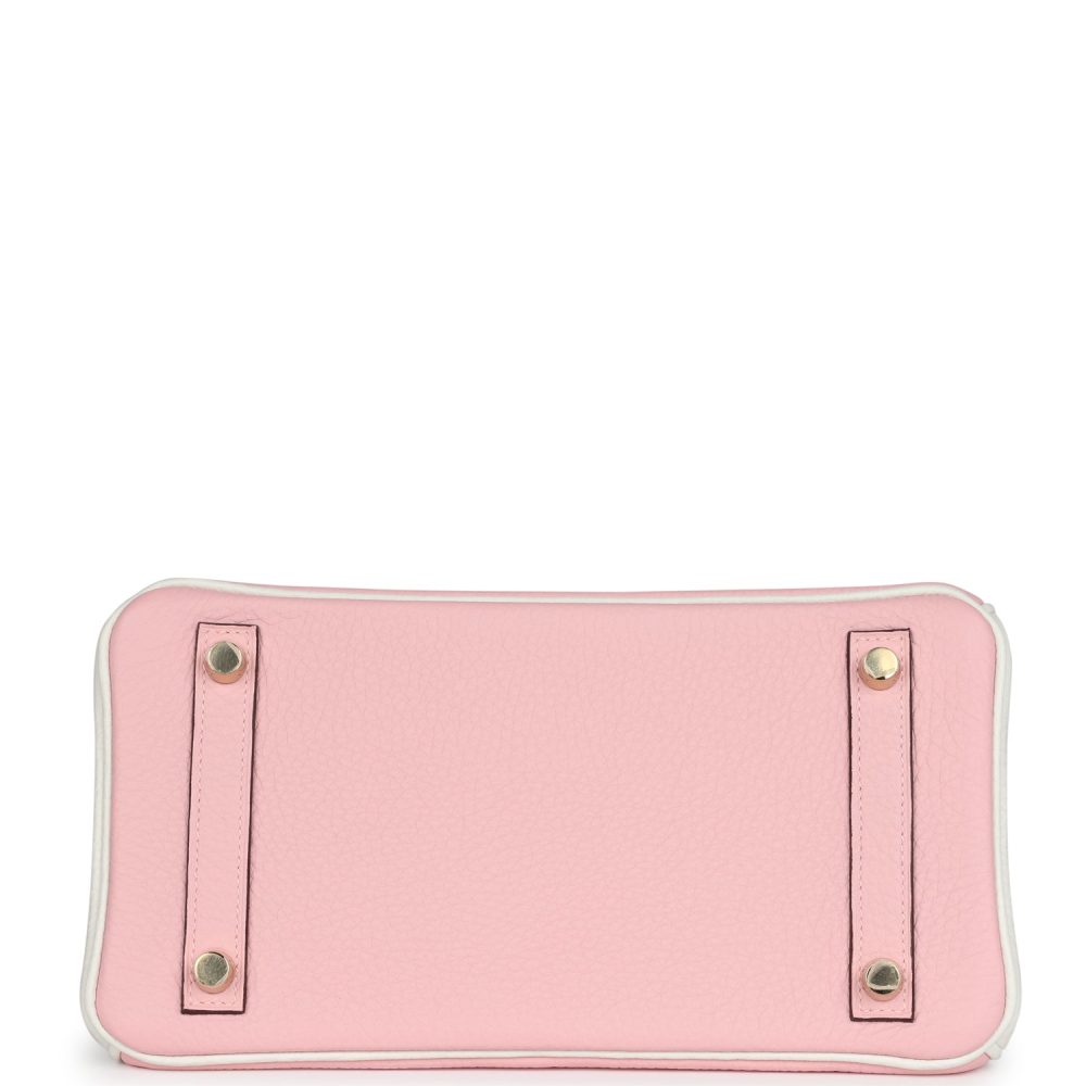 Hermes Special Order (HSS) Birkin 25 Rose Sakura and White Clemence Brushed Gold Hardware - Image 6