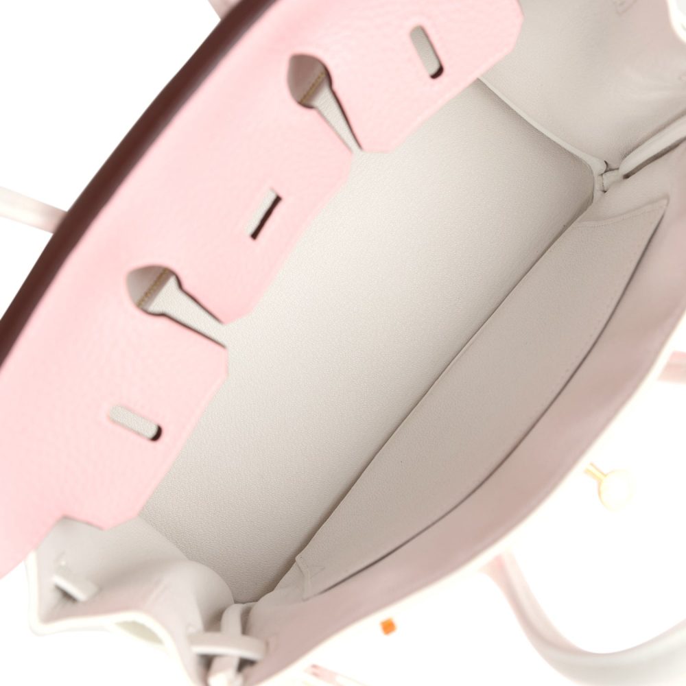 Hermes Special Order (HSS) Birkin 25 Rose Sakura and White Clemence Brushed Gold Hardware - Image 8