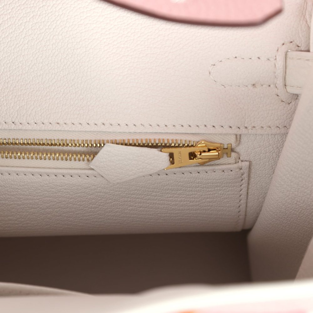 Hermes Special Order (HSS) Birkin 25 Rose Sakura and White Clemence Brushed Gold Hardware - Image 9