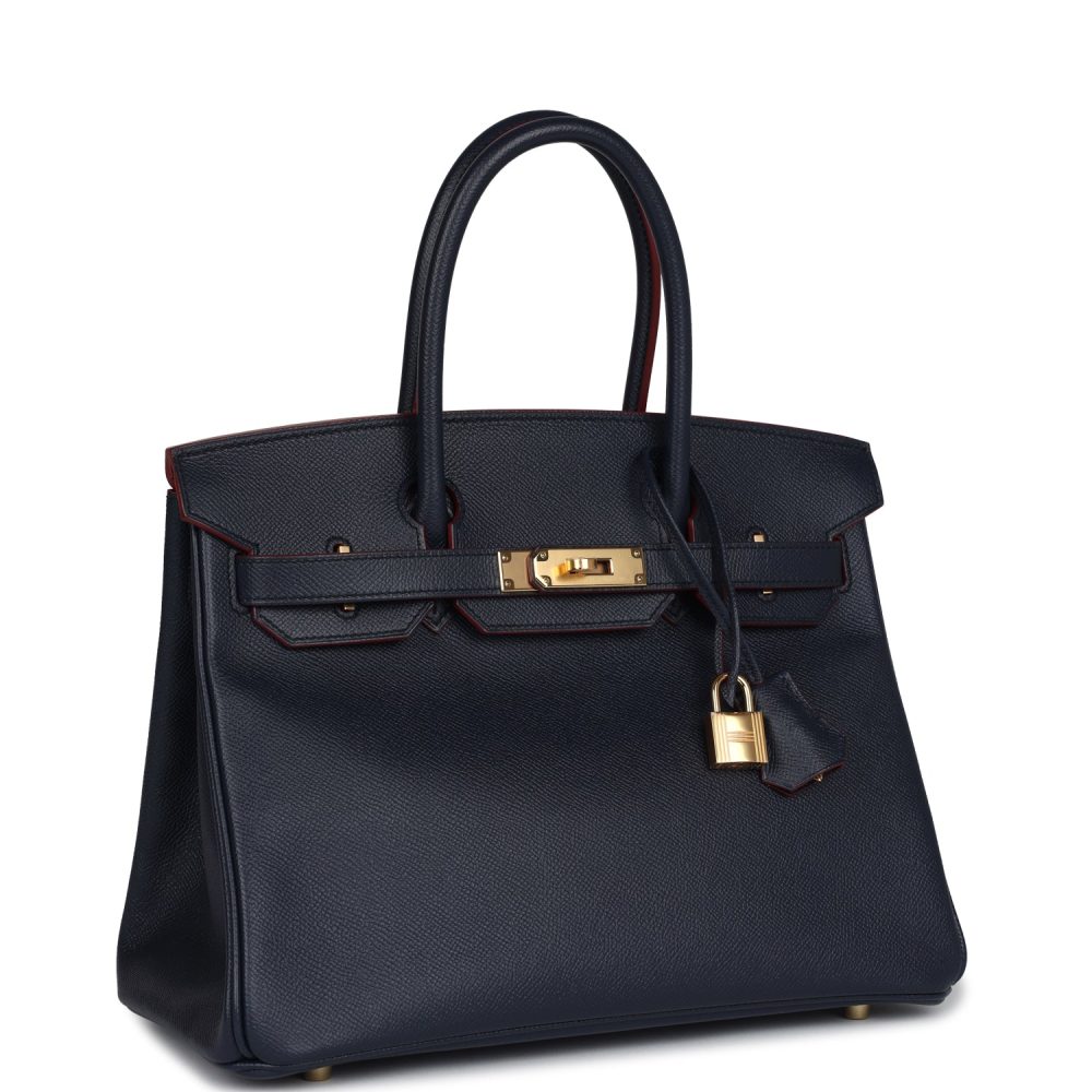 Hermes Birkin 30 Bleu Indigo and Rouge H Contour Epsom Gold Hardware - Image 2