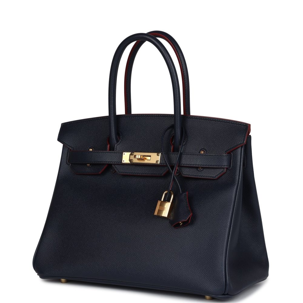 Hermes Birkin 30 Bleu Indigo and Rouge H Contour Epsom Gold Hardware - Image 5