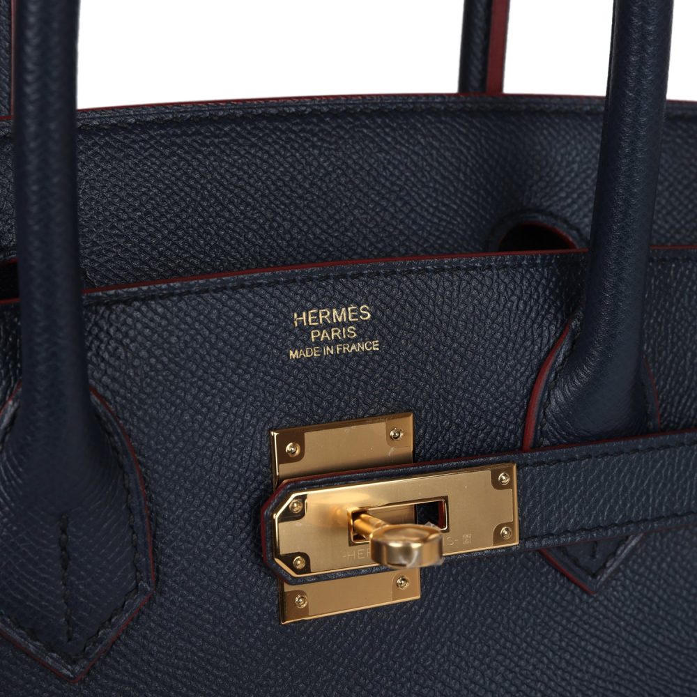 Hermes Birkin 30 Bleu Indigo and Rouge H Contour Epsom Gold Hardware - Image 7