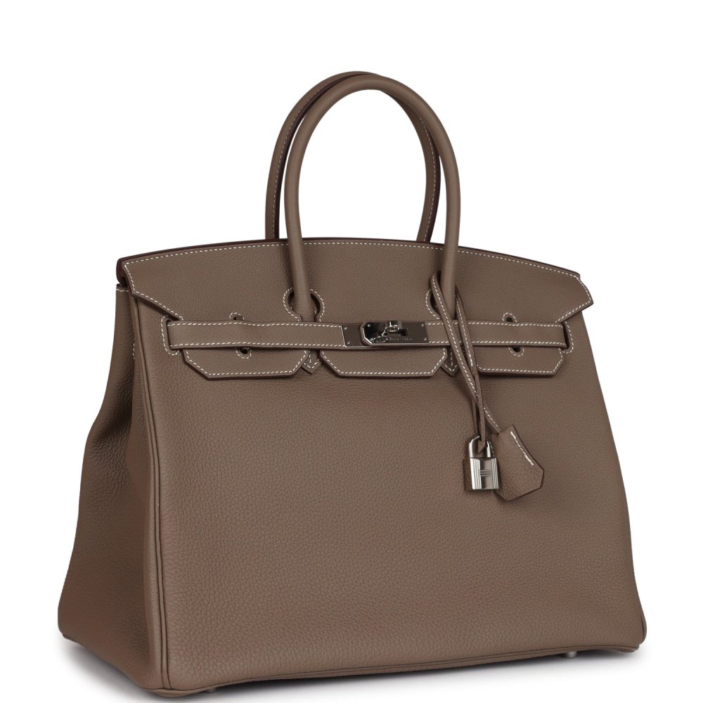 Pre-owned Hermes Birkin 35 Etoupe Togo Palladium Hardware - Image 2